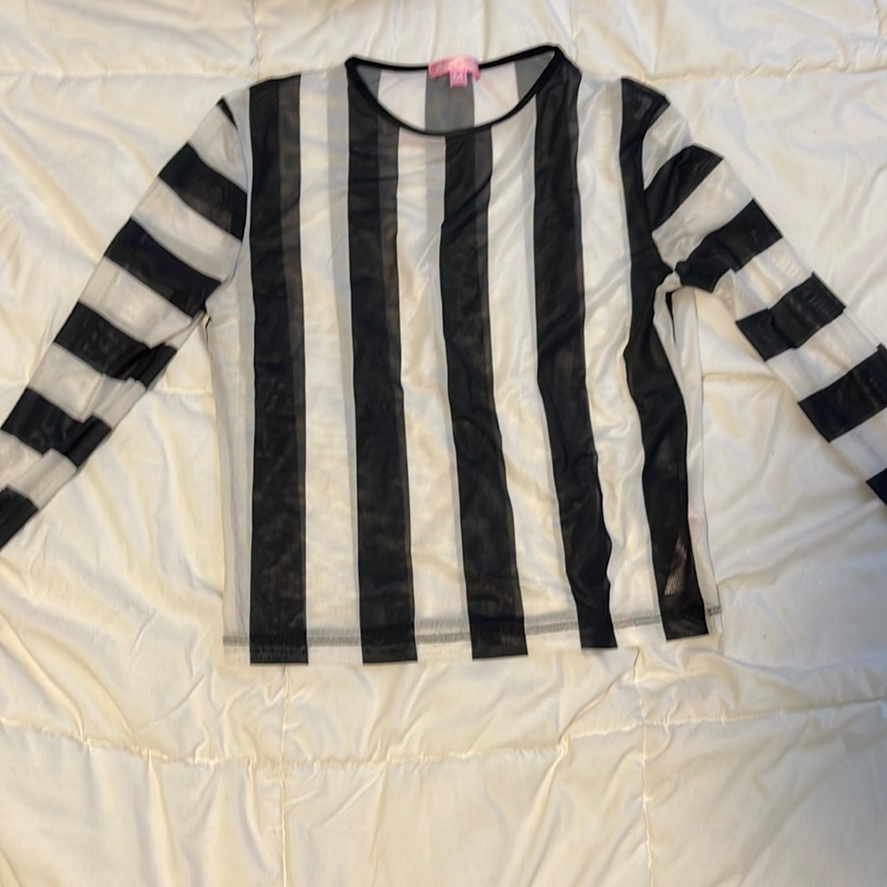 Sheer white and black stripe long sleeve